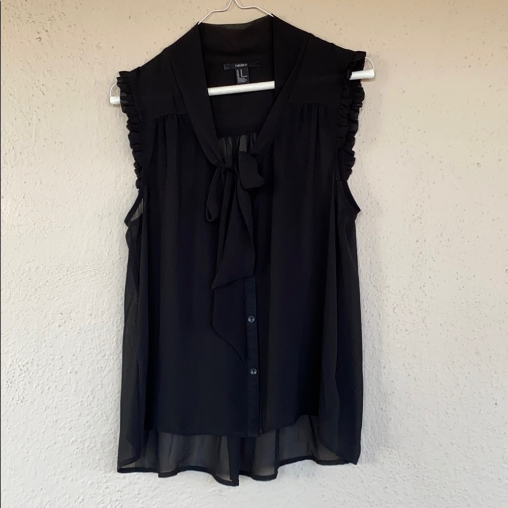 Black Sleeveless Sheer Button down Flowy Top